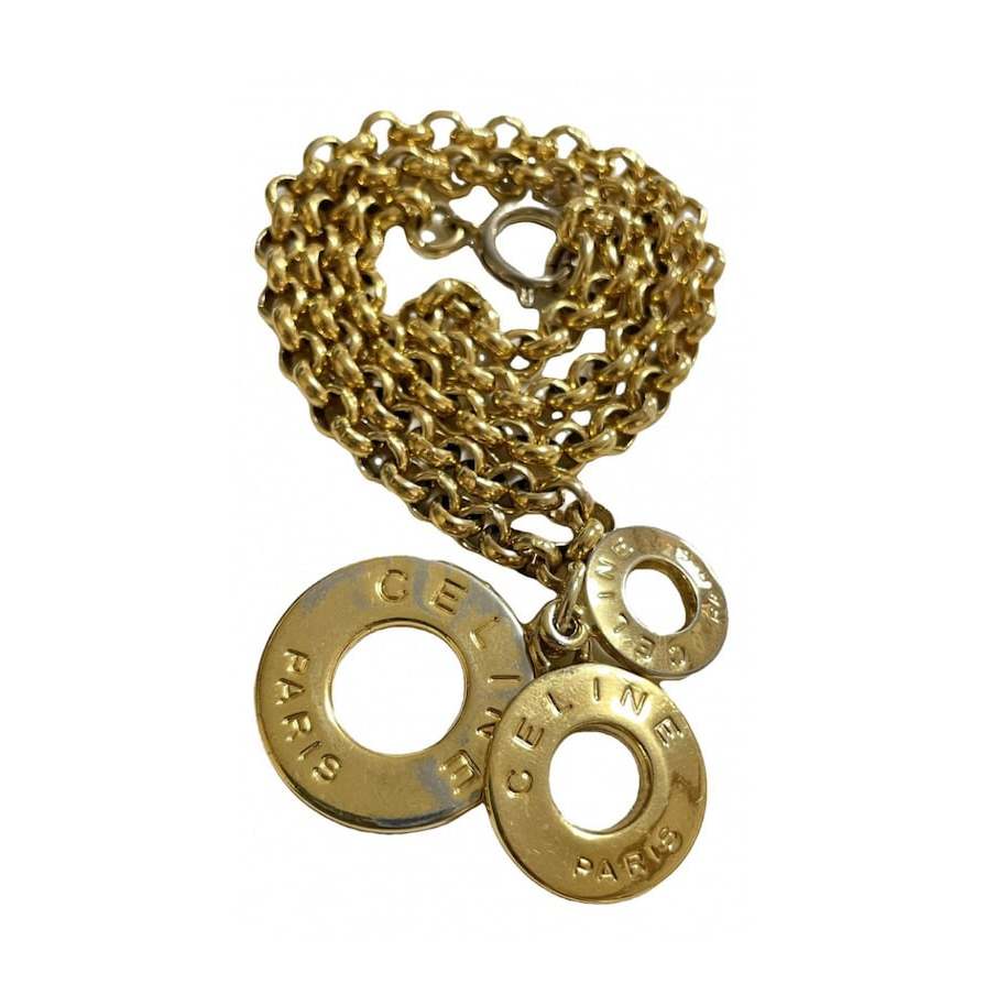 Celine Vintage Golden Triple Round Hoop Charm Necklace